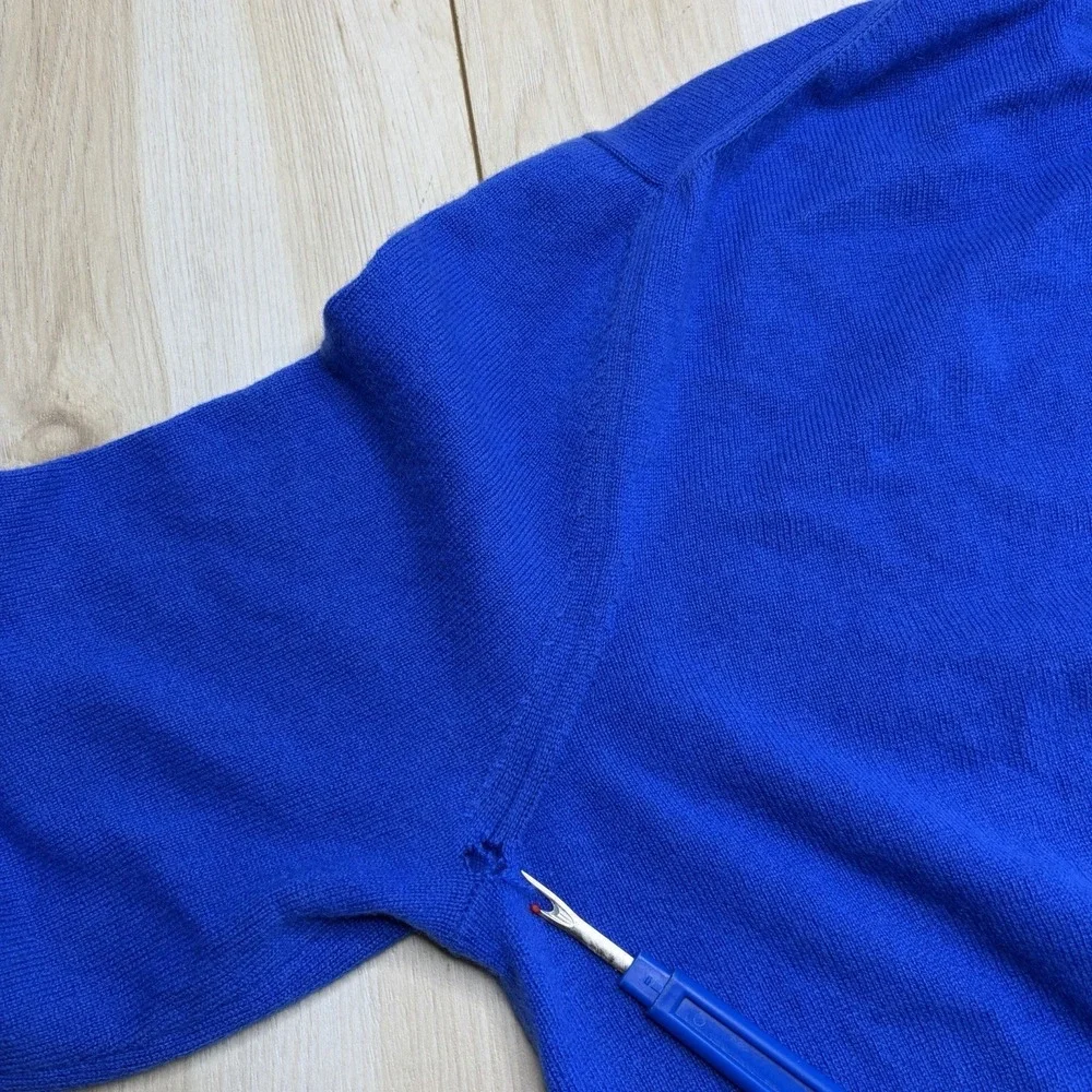 Paul Stuart 100% Cashmere Blue Quarter zip Sweater Size L Made In Italy